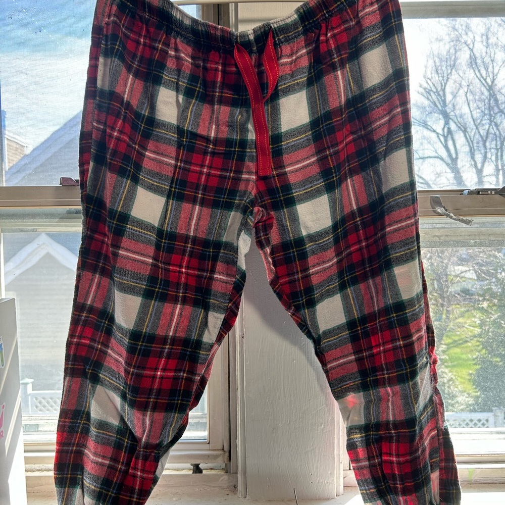 Red plaid pants.